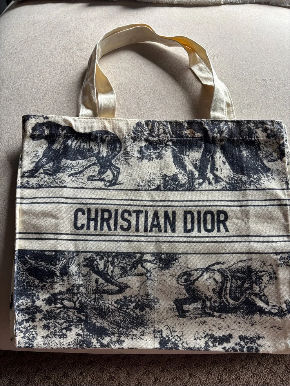 Dior Cream and Blue Toile Canvas Shopper Tote